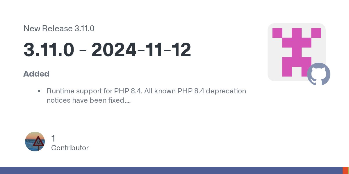 CodeFactor_io's tweet card. Added Runtime support for PHP 8.4. All known PHP 8.4 deprecation notices have been fixed. Syntax support for new PHP 8.4 features will follow in a future release. If you find any PHP 8.4 deprecat...