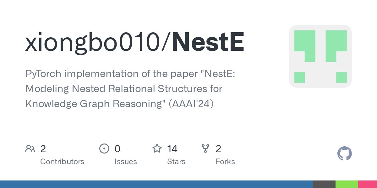 BoXiongs's tweet card. PyTorch implementation of the paper "NestE: Modeling Nested Relational Structures for Knowledge Graph Reasoning" (AAAI'24) - xiongbo010/NestE