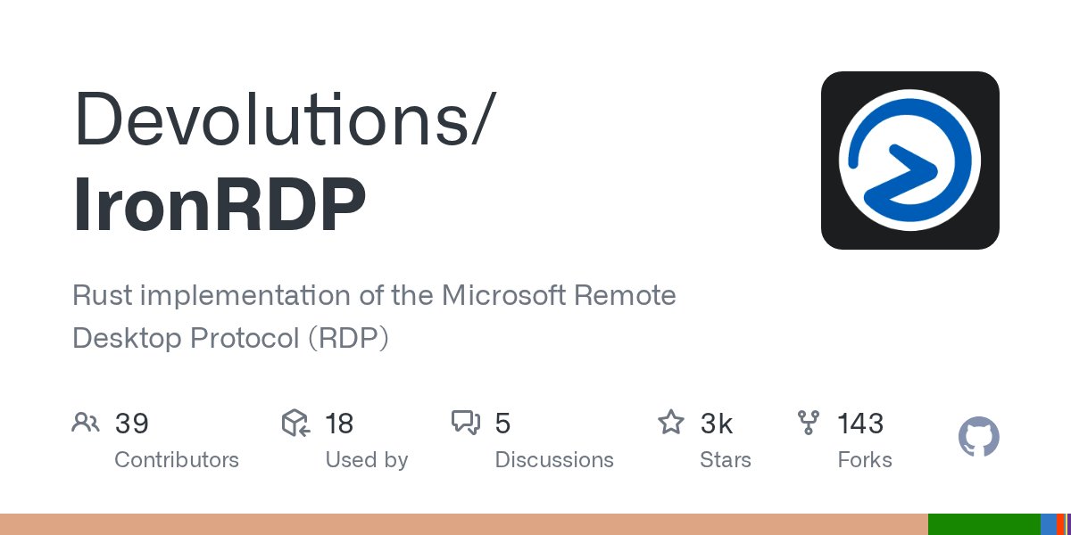 ProgDiscussions's tweet card. Rust implementation of the Microsoft Remote Desktop Protocol (RDP) - Devolutions/IronRDP