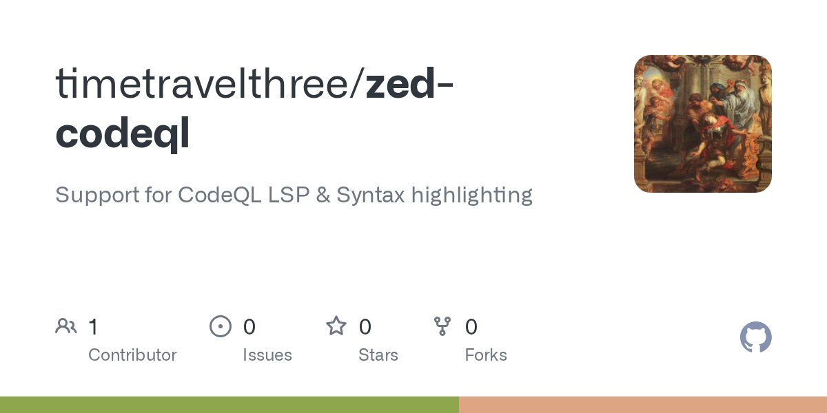 timetravelthree's tweet card. Support for CodeQL LSP & Syntax highlighting . Contribute to timetravelthree/zed-codeql development by creating an account on GitHub.
