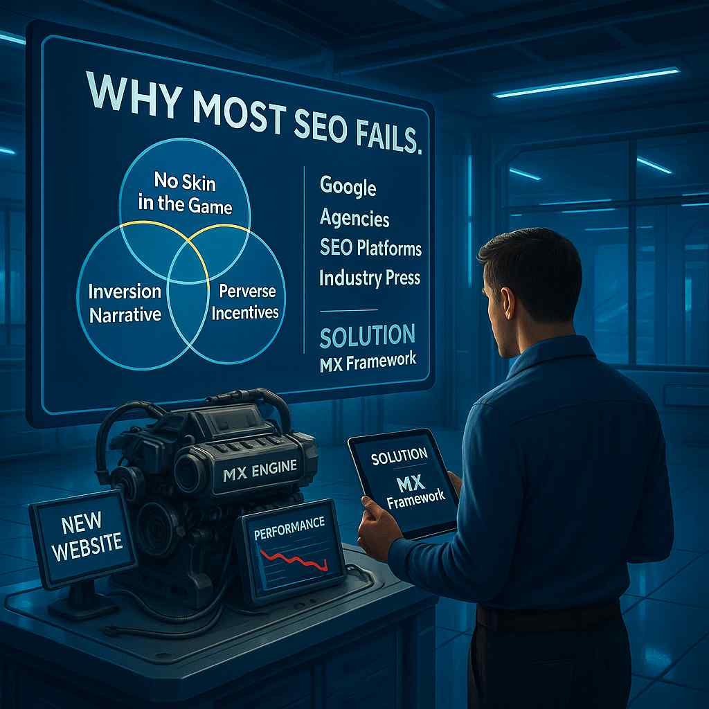 MikeSimps0n's tweet card. Most SEO fails due to Google’s inversion narrative, misaligned incentives, & MX Engines built by actors with no skin in the game. Discover more.