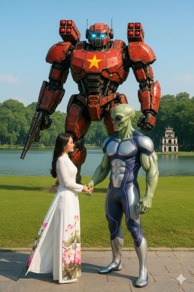 luuvanphong's tweet card. Chào mừng bạn đến với Trái Đất 🥰🇻🇳 Bạn gái: Bạn đến từ hành tinh nào? Bạn Grevi: Tôi đến từ hành tinh Kepler-452b mà các bạn đã biết Cái bắt tay lịch sử dưới sự chứng kiến của robot VinaNeutrons...