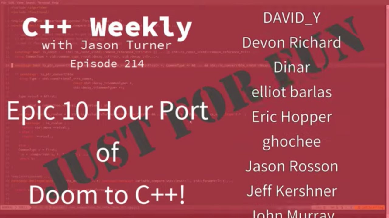 lefticus's tweet card. C++ Weekly - Ep 214 - Epic 10 Hour Port of Doom to C++