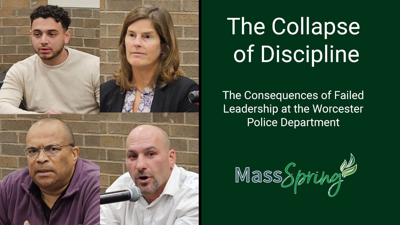 MassSpring's tweet card. Forum on the Worcester Police Department hosted by Mass Spring at...