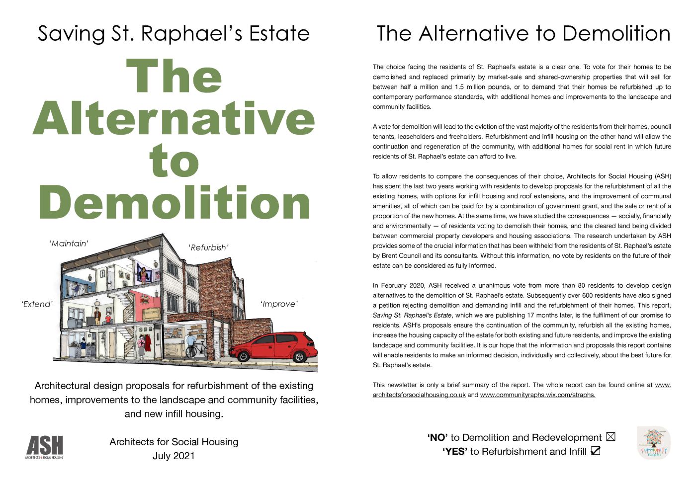 StRaphaelsest's tweet card. Architects for Social Housing is pleased to announce the publication of our report on the design alternative to the demolition of St. Raphael’s estate in Neasden, in the London Borough of Bren…