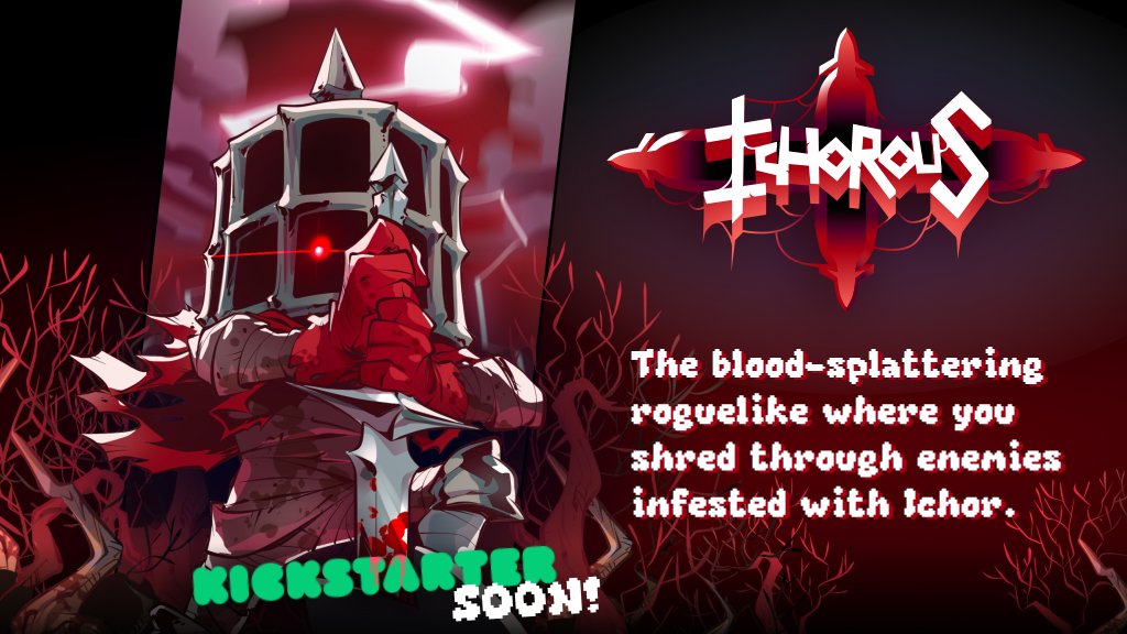 MattstovArt's tweet card. The blood-splattering roguelike where you shred through enemies infested with Ichor.