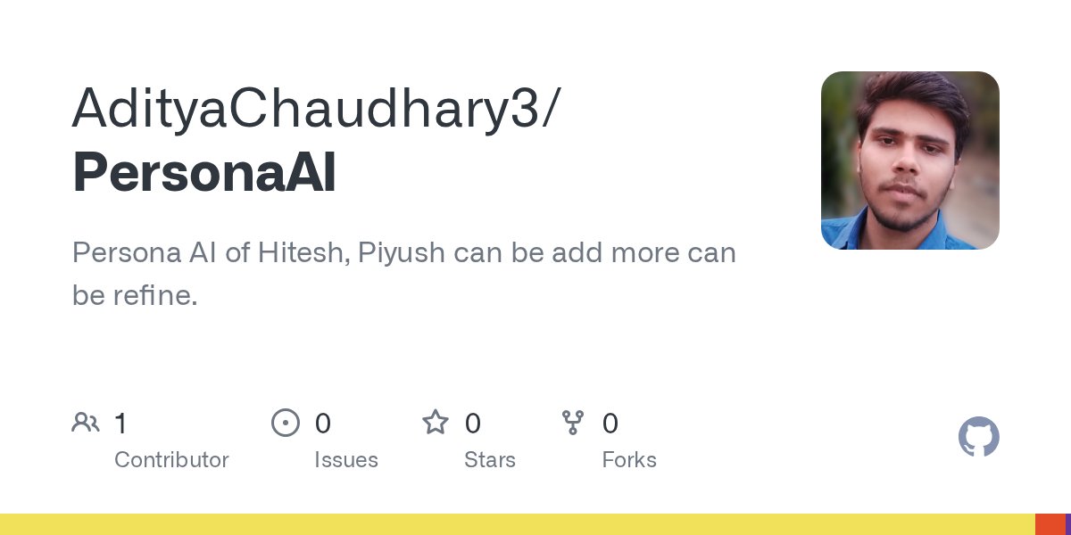 aditya_script's tweet card. Persona AI of Hitesh, Piyush can be add more can be refine. - AdityaChaudhary3/PersonaAI