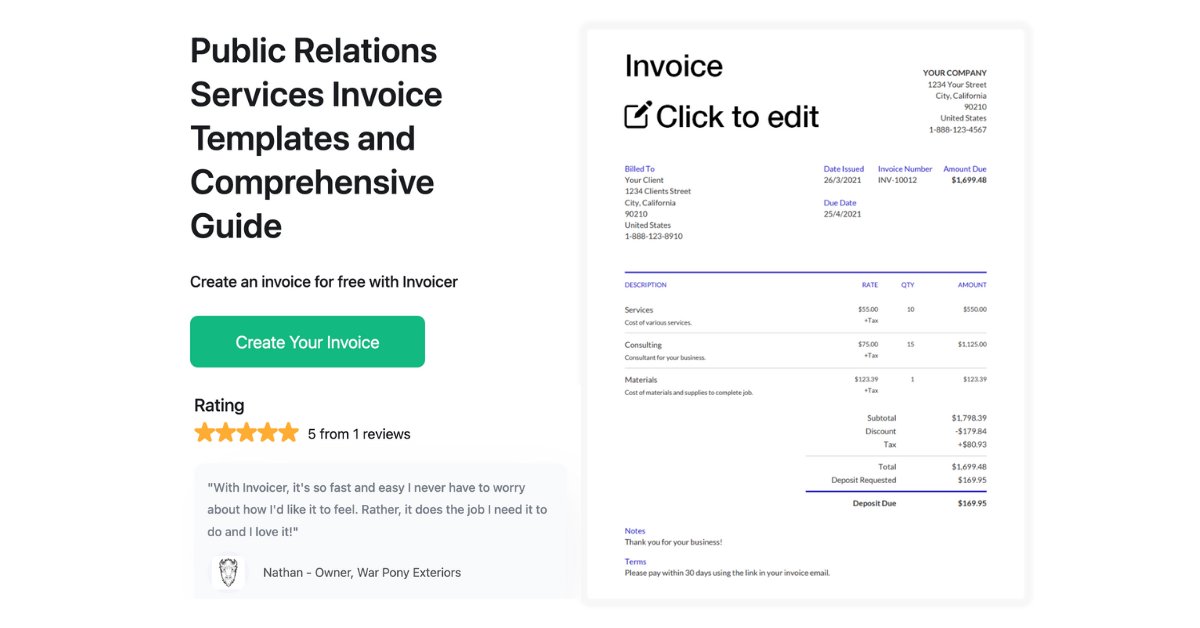 invoicerai's tweet card. Public Relations Services Invoice Templates and Comprehensive Guide to invoice your clients with. Available in Microsoft Word, Microsoft Excel, Google Docs, Google Sheets, PDF, and Open Office...