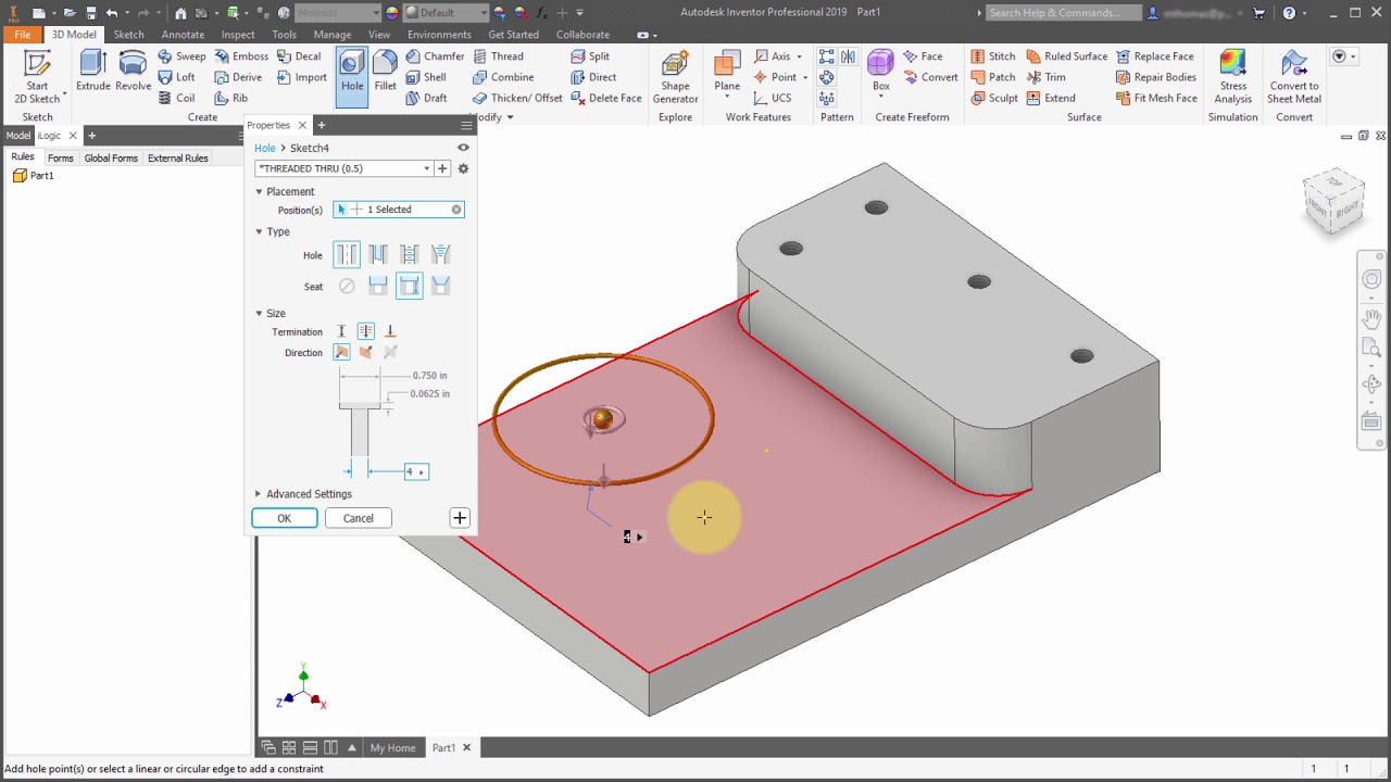 DesignandMotion's tweet card. Inventor 2019 - Updated Hole Feature