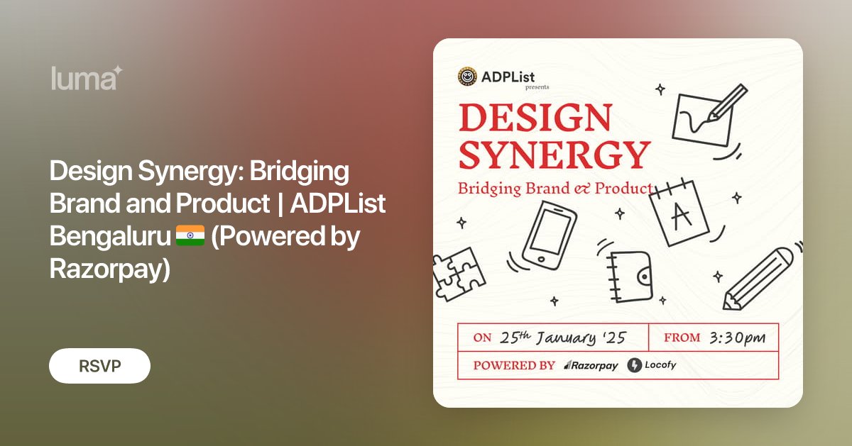 adplist_blr's tweet card. 🎉 It’s time for the first ADPList Bengaluru Event of 2025! Join us for “Design Synergy: Bridging Brand and Product”, an inspiring event hosted by ADPeople…
