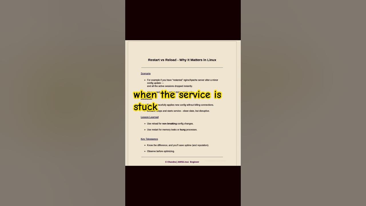 Informatykadlak's tweet card. Restart vs Reload in Linux — Stop Crashing Your Servers 😬 #linux...