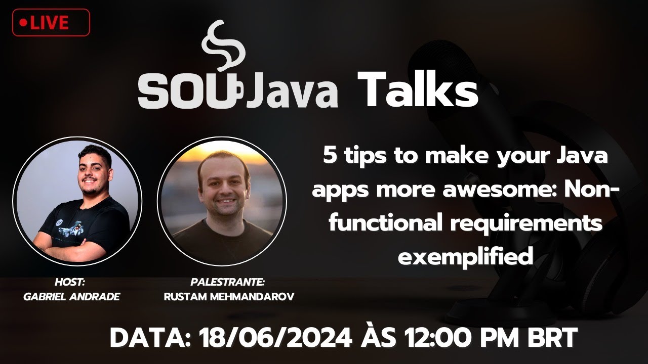 GabrielS_Java's tweet card. SouJava Talk - 5 tips to make your Java apps more awesome: Non-func...