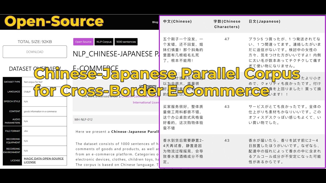 Magic_Data_Tech's tweet card. Open Dataset | Chinese-Japanese Parallel Corpus for E-Commerce