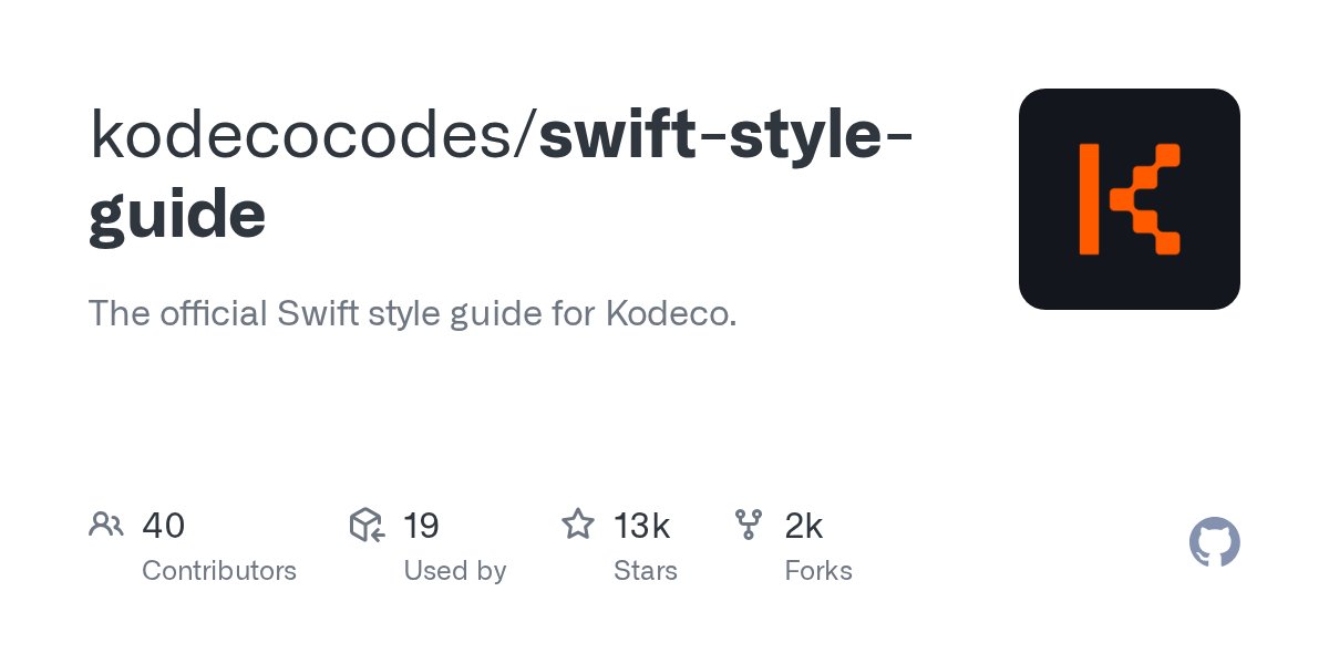 CodeFactor_io's tweet card. The official Swift style guide for Kodeco. Contribute to kodecocodes/swift-style-guide development by creating an account on GitHub.