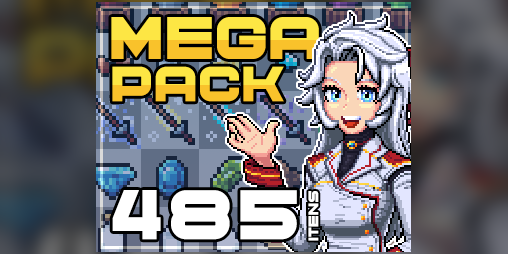 AkiroArt's tweet card. Pack with a lot of icons in pixel art style, size 16x16 and 32x32