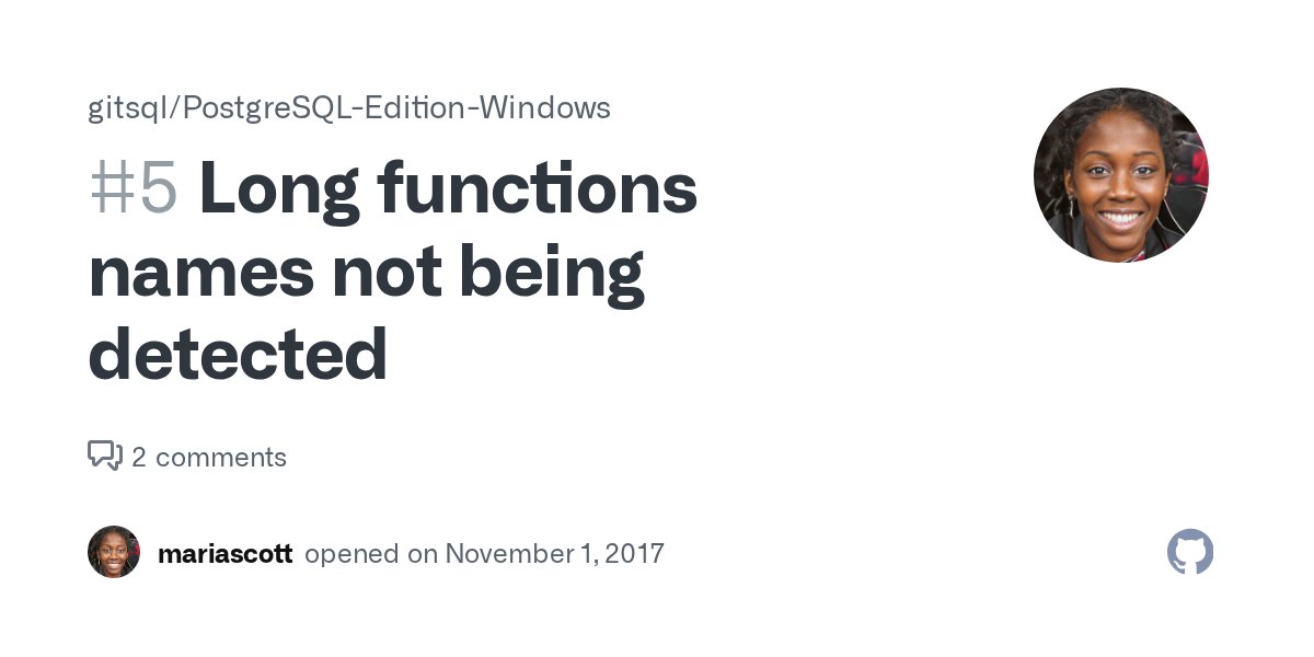 gitSQL's tweet card. This was reported by a licensed user whom had long function names.