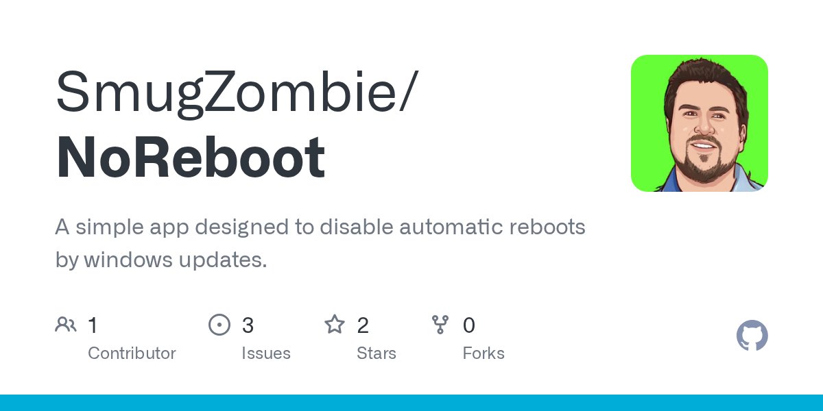 deus_lemmus's tweet card. A simple app designed to disable automatic reboots by windows updates. - GitHub - SmugZombie/NoReboot: A simple app designed to disable automatic reboots by windows updates.