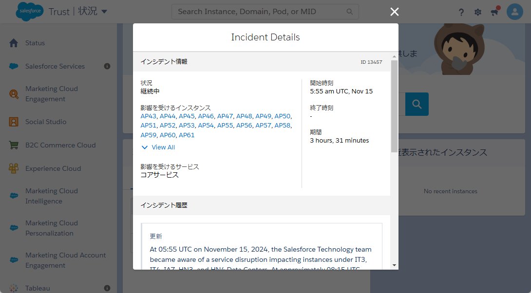 inushiki's tweet card. 　クラウドベースの顧客関係管理（CRM）ツール「Salesforce」に11月15日14時55分（日本時間）ごろから障害が発生し、現在もサービスを利用できない状態が続いている。