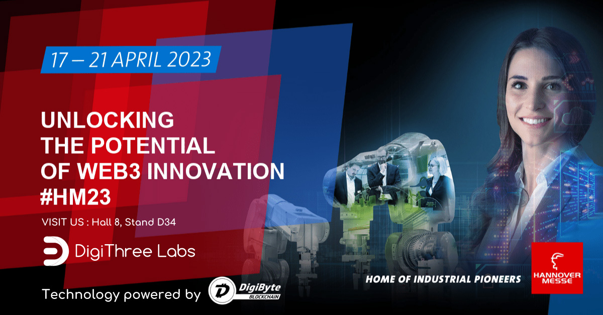 DigiCorpLabs's tweet card. Exciting news. The 2023 edition of Hannover Messe is just around the corner, and DigiThree has been selected to represent the Netherlands!