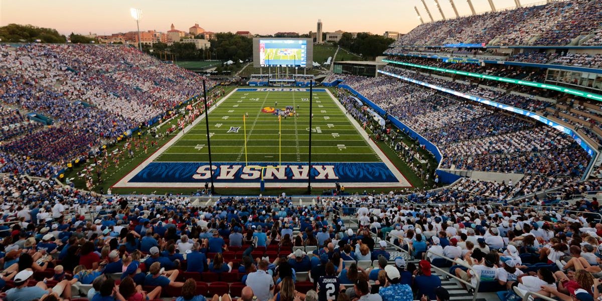 MSwain247's tweet card. The Jayhawks and Mountaineers are set for an evening kickoff.