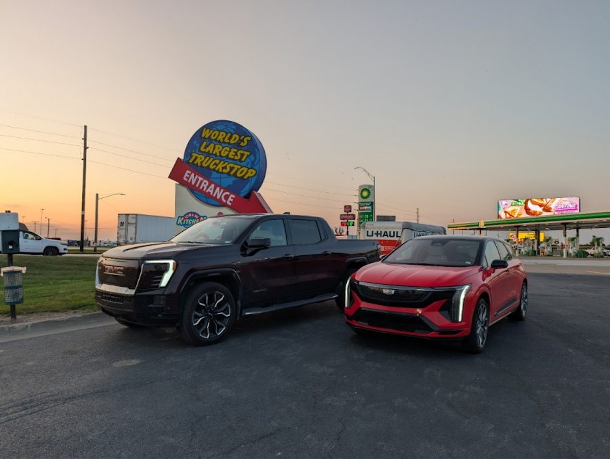 bbeaubs's tweet card. Three GM engineers drove EVs from Michigan to California and back in test charging, range, and trailer towing in the real world.