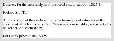 Nonicoc's tweet card. A new version of the database for the meta-analysis of estimates of the social cost of carbon is presented. New records were added, and new fields on gender and stochasticity.