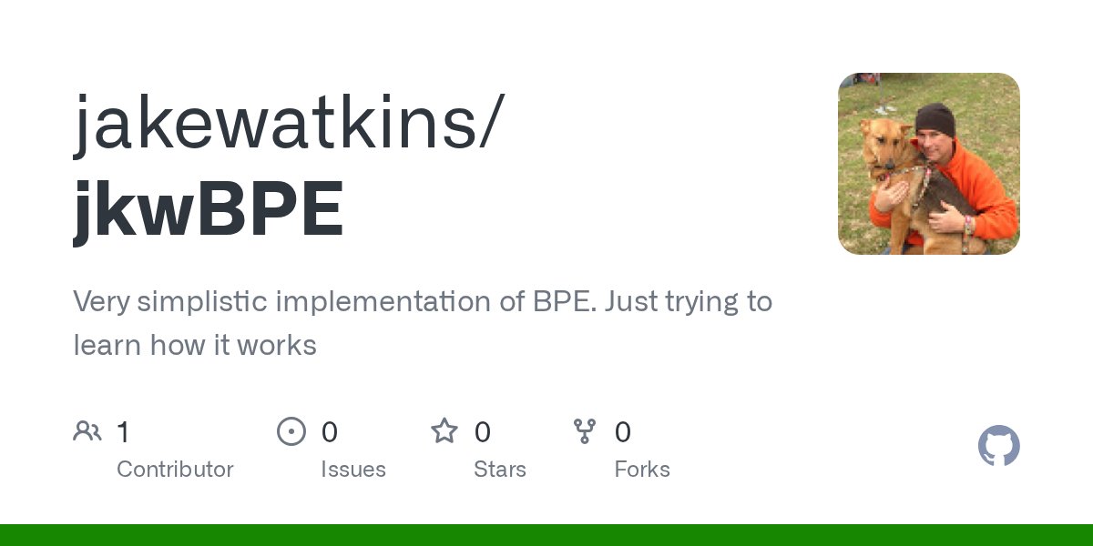 jakew's tweet card. Very simplistic implementation of BPE. Just trying to learn how it works - jakewatkins/jkwBPE