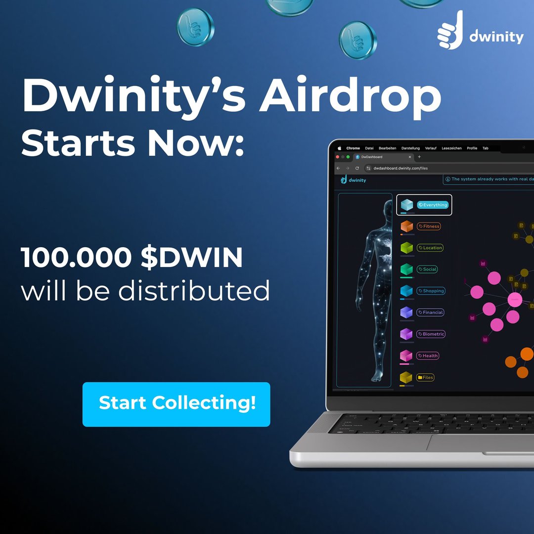 dwinity_eco's tweet card. Enter the Dwinity Starter Airdrop Campaign to get rewarded! We're giving away up to 100,000 DWIN tokens – and you can grab hundreds of them! Winners will split the prize pool, so join now and don't...