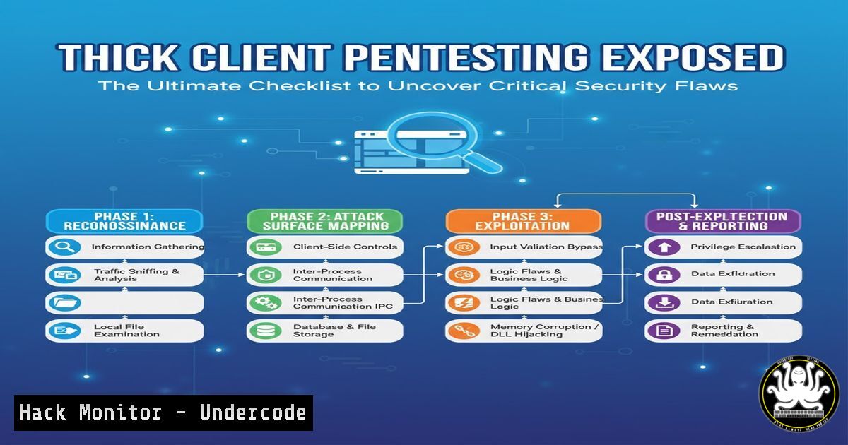 UndercodeUpdate's tweet card. Thick Client Pentesting Exposed: The Ultimate Checklist to Uncover Critical Security Flaws - "Undercode Testing": Monitor hackers like a pro. Get real-time