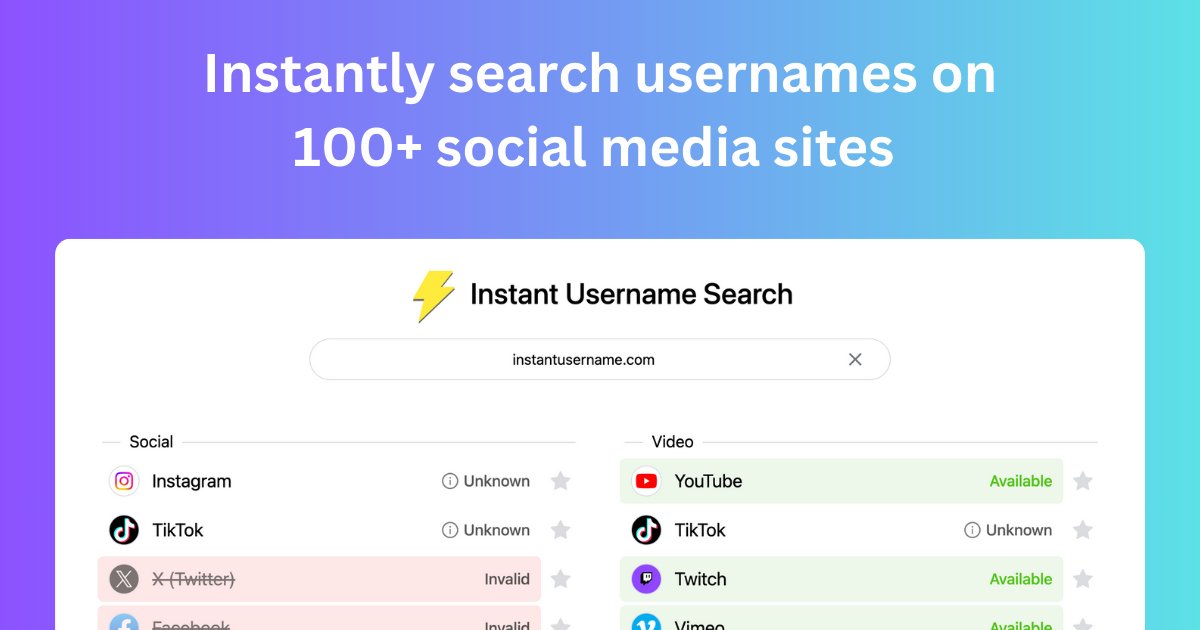osintambition's tweet card. Instant Username Search checks out if your username is available on more than 100 social media sites. Results will appear instantly as you type.