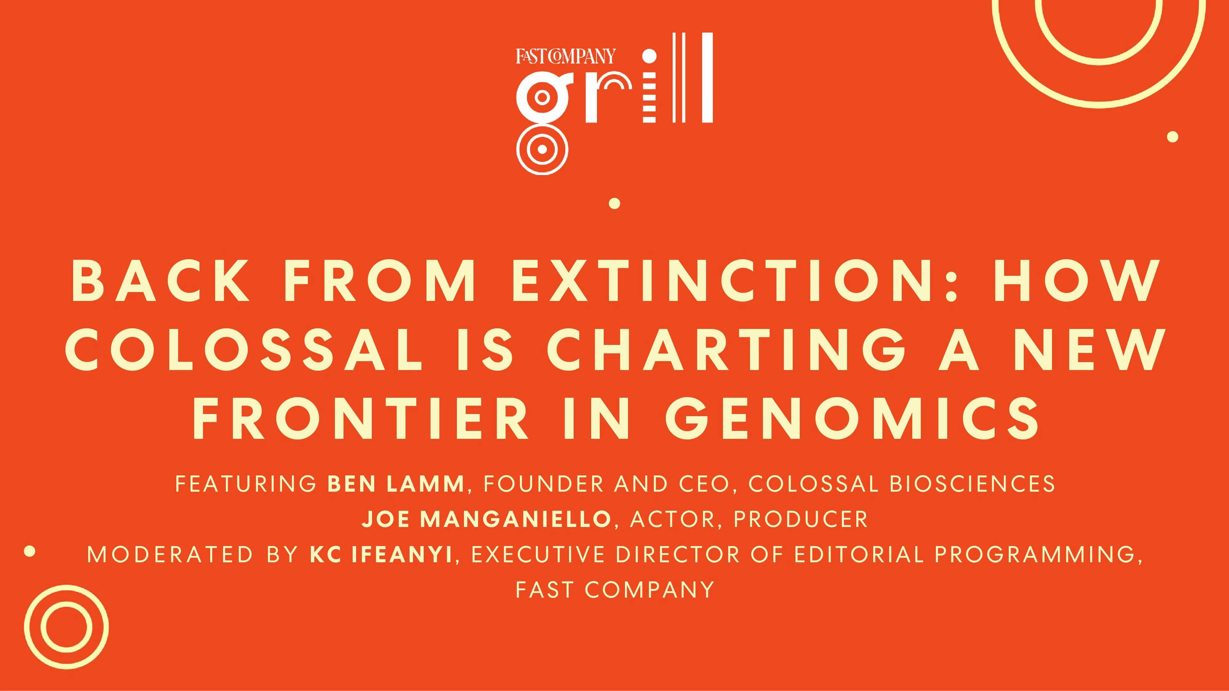 _DailyDoseMedia's tweet card. Featuring Ben Lamm, Founder and CEO, Colossal Biosciences and Joe Manganiello, Actor, Producer. Moderated by Kc Ifeanyi, Executive Director of Editorial