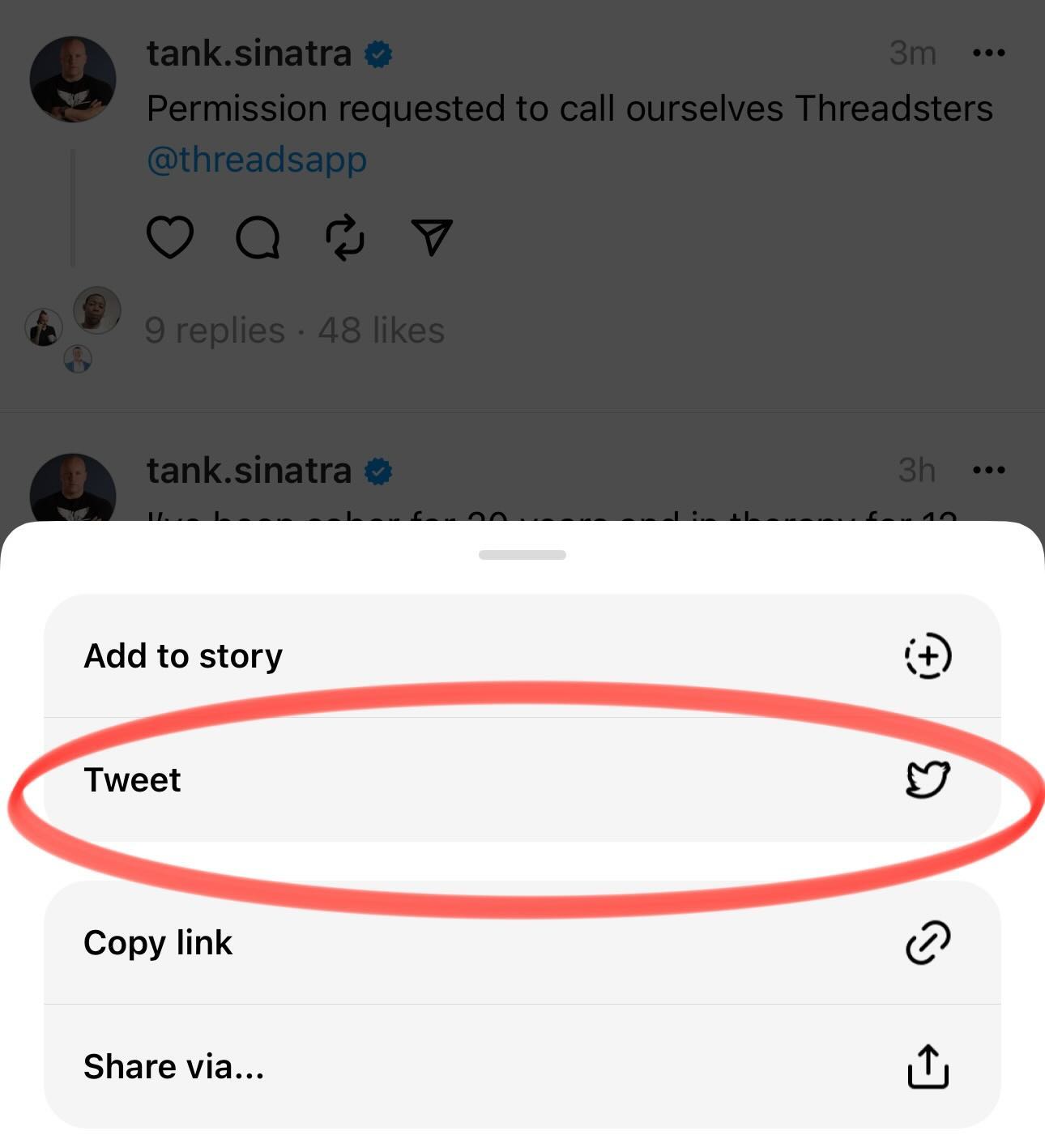 timdifford's tweet card. Threads is savage for having this as a share option 😂