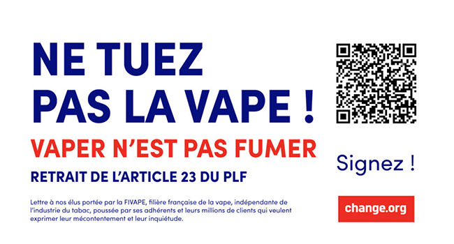 vapingpost_fr's tweet card. 96 000 signatures en 72 heures. Face à l'article 23 du projet de loi de Finances 2026, vapoteurs et professionnels se mobilisent massivement.