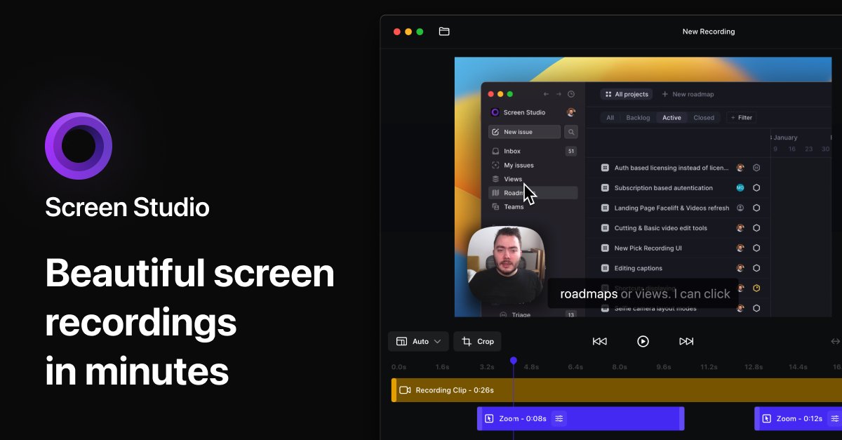 jasonfried's tweet card. Screen recorder for macOS. Create engaging product demos, courses, tutorial and social media videos. Add automatic zoom on mouse actions, smooth mouse movement, and other powerful effects and...