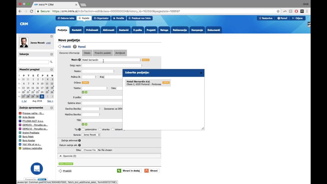 intrix's tweet card. Uvajanje v sistem Intrix CRM
