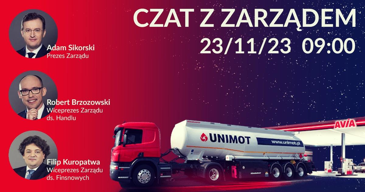 unimot_sa's tweet card. Wyniki finansowe UNIMOT za III kwartał 2023 r. – czat z zarządem spółki