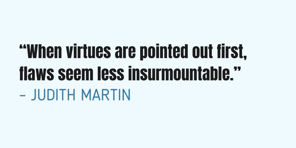 mfaenlle's tweet card. Pointing out virtues first makes feedback easier to accept. Learn how this approach builds trust and improves personal growth.