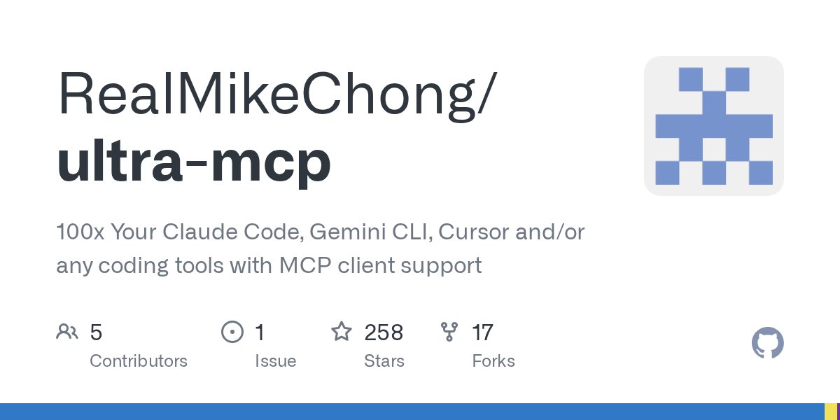 mike_chong_zh's tweet card. 100x Your Claude Code, Gemini CLI, Cursor and/or any coding tools with MCP client support - RealMikeChong/ultra-mcp