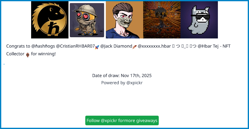TimelessTurts's tweet card. Congratulations to ℏashℏogs, CristianRHBAR07🚀, Jack Diamond🪶, xxxxxxxx.hbar ༼ つ ◕_◕ ༽つ, Hbar Tej - NFT Collector 🏺 for winning the draw!
