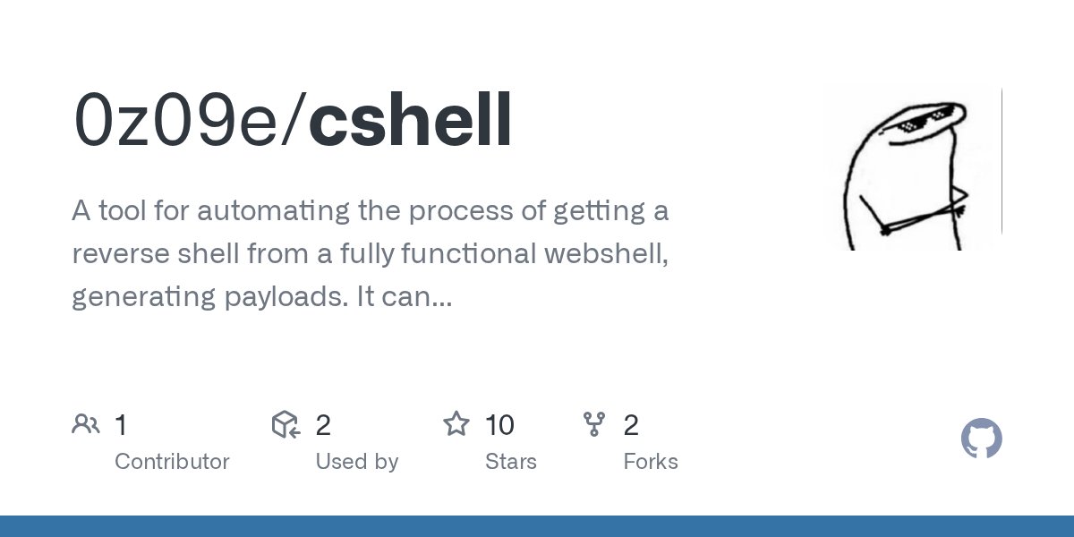 botcybersec's tweet card. A tool for automating the process of getting a reverse shell from a fully functional webshell, generating payloads. It can be used on webshell for direct command execution. With directory persiste...