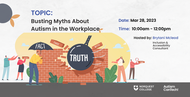 AutismCanTech's tweet card. Learn about Autism, myths and myth-busting strategies for your workplace