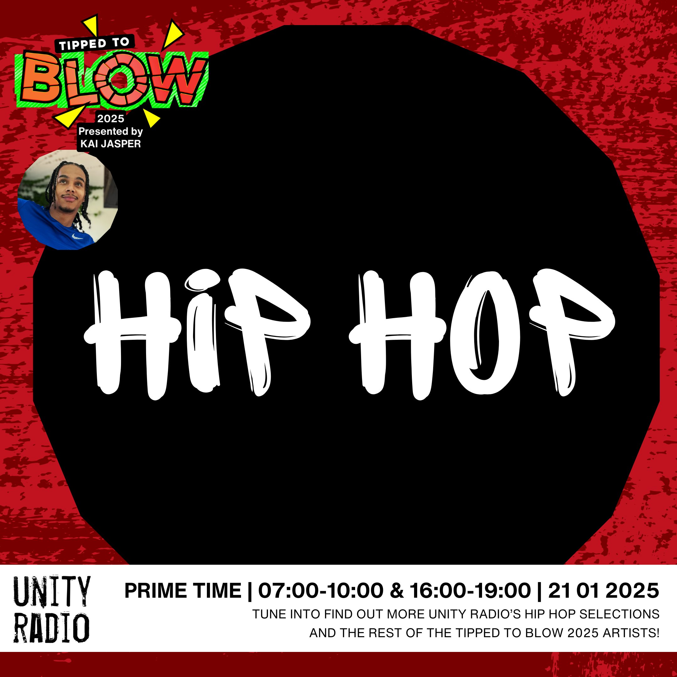 UNITYRADIOFM's tweet card. From the 20th to the 24th of January, Listen in to Prime Time each day 7-10am & 4-7pmto catch Tipped 2 Blow 2025 presented by Kai Jasper.