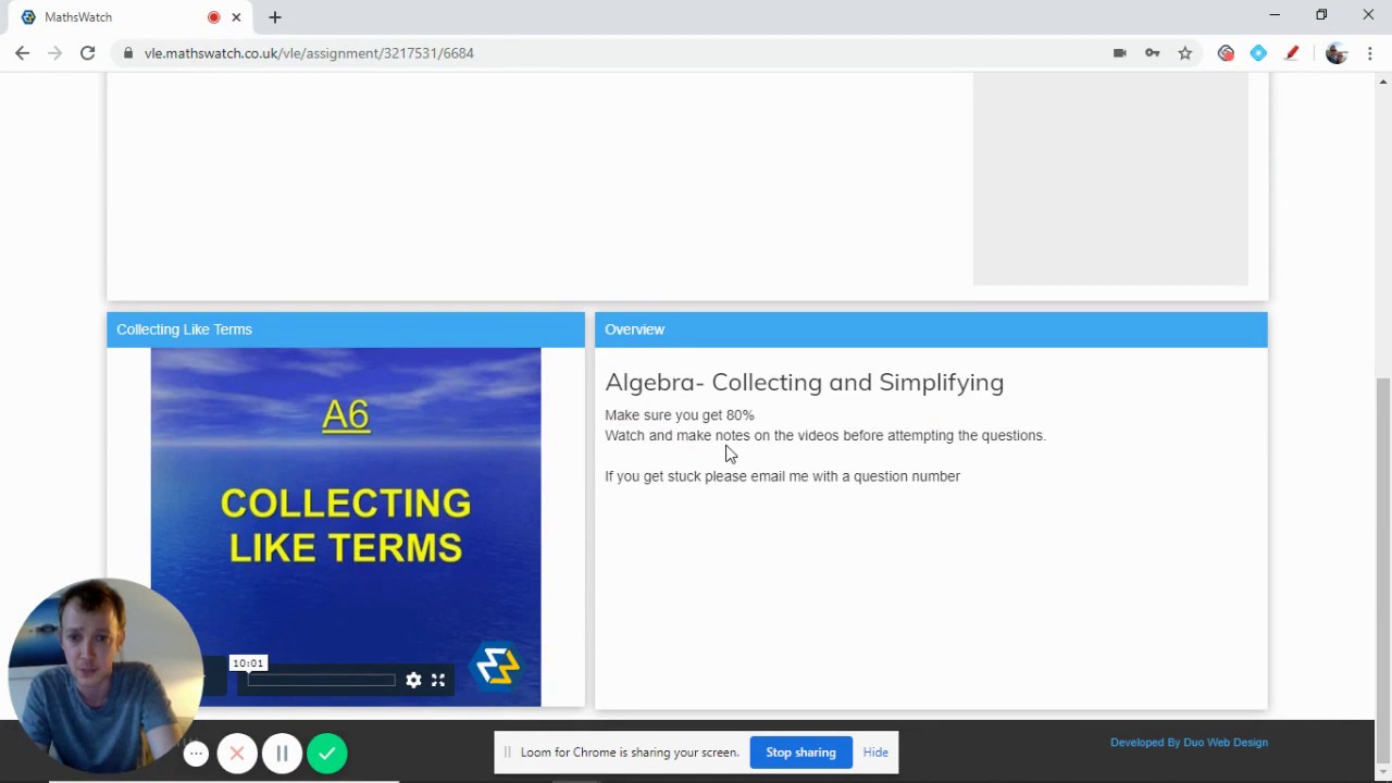 StringerMaths's tweet card. Logging in and completing tasks on MathsWatch