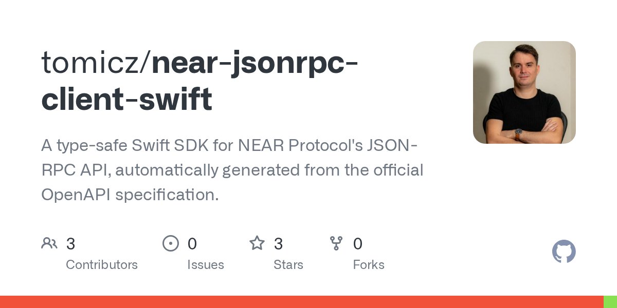 Waitncgame's tweet card. A type-safe Swift SDK for NEAR Protocol's JSON-RPC API, automatically generated from the official OpenAPI specification. - tomicz/near-jsonrpc-client-swift