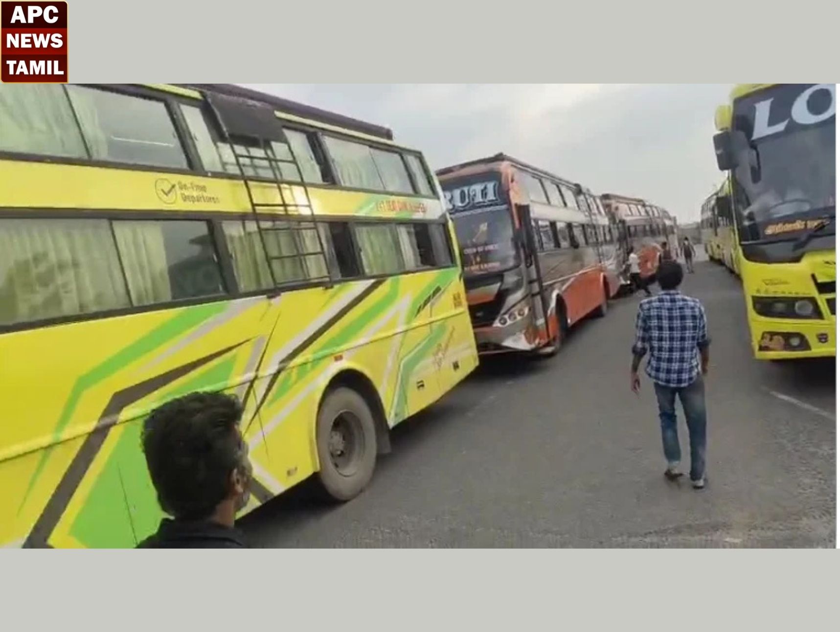 apc_news_tamil's tweet card. கேரளா மற்றும் கர்நாடகா உள்ளிட்ட வெளிமாநிலங்களில் அதிக வரி விதிப்பதால், ஆம்னி பஸ்கள் இயக்கத்தை முழுமையாக நிறுத்துவதாக தமிழ்நாடு ஆம்னி பேருந்து உரிமையாளர்கள்