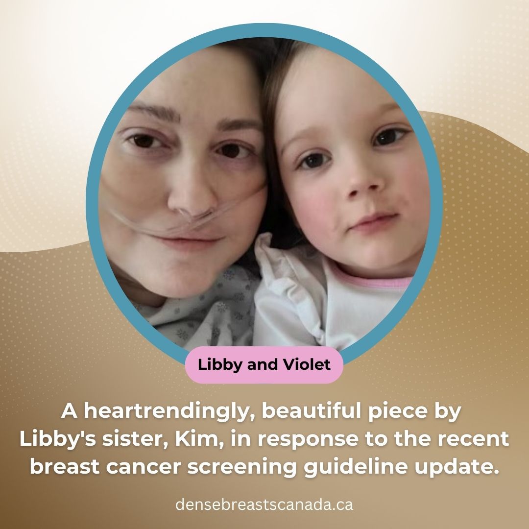 densebreastscdn's tweet card. Say the name Libby and many of us in the breast cancer community immediately feel an ache in our hearts. Libby’s sister, Kim, has written this heartrendingly beautiful piece in response to the recent...