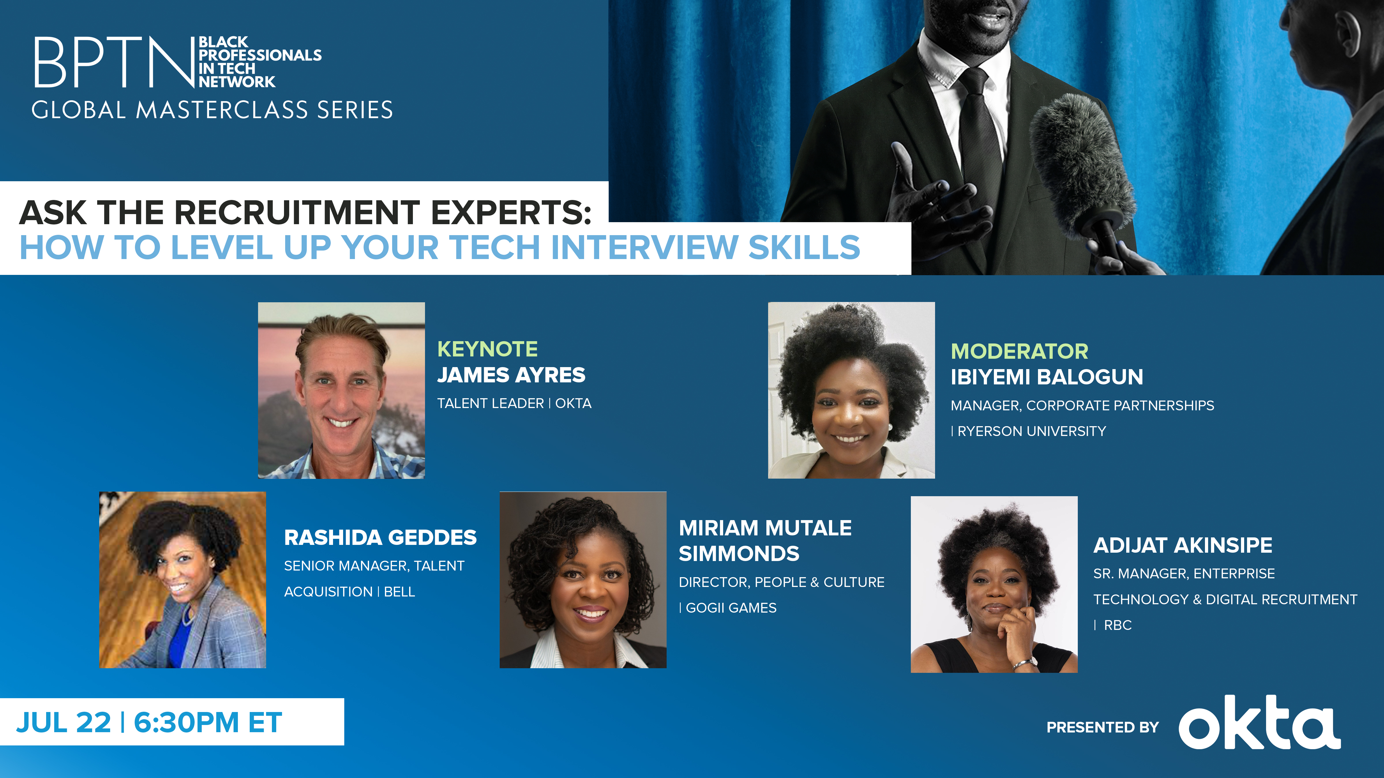 TechWomen's tweet card. Register for Ask the Recruitment Experts: How to level up your tech interview skills - Presented by Okta