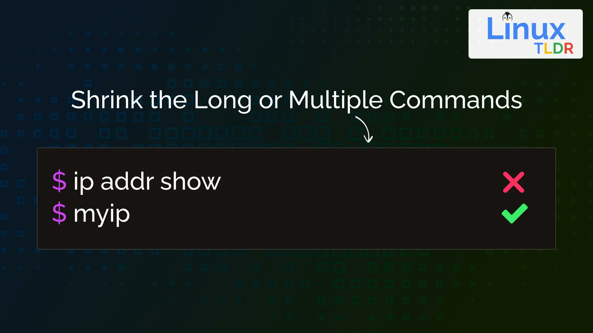 linux_tldr's tweet card. In Linux, multiple long commands can be easily replaced with a single short command using the alias command.