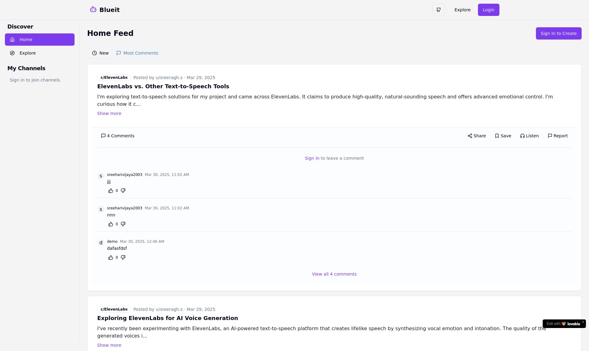 sreeragh_s's tweet card. Lovable Generated Project