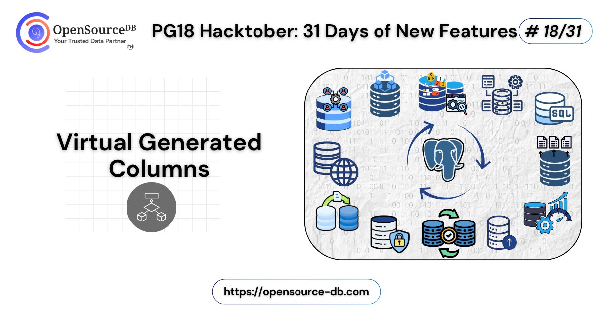opensource_db's tweet card. Welcome to Day 18 of the PG18 Hacktober !! In PostgreSQL, generated columns are table columns whose values are computed […]